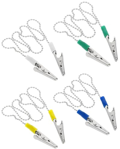 FUGLUS 4 pezzi portatovaglioli bavaglini clip per dentista asciugamano grembiule, bavaglini a grano catena tovagliolo clip collo con clip in metallo argento flessibile portatovaglioli per adulti