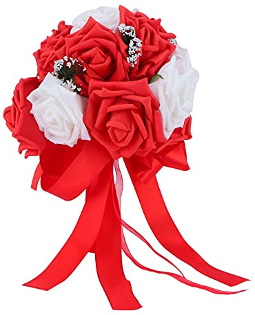 Zoeyilan Bouquets de Boda para Novia, Ramo de Boda de otoño, Flores Blancas Rojas Artificiales para Novia y Dama de Honor, para la Iglesia de Bodas Decoración del hogar de la Novia (Red)