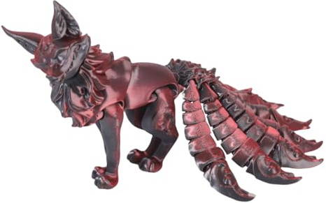 JTDZ 3D-gedruckte Fuchsfigur mit neun Schwänzen, mehrere Gelenke, bewegliche Tierstatue, bewegliche Porzellan-Figur, Mythologie-Figur, Skulptur, Ornament für Zuhause, Büro, Desktop-Dekoration, Weinrot