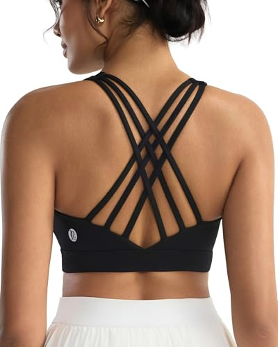 RUNNING GIRL Sports Bras for Women,High Impact Criss Cross Back Molded Cup Black Sports Bra Running Workout Bra with Sewn in Pads(WX3148Black_L)