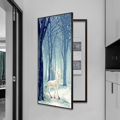 HARELA Wall Art Circuit Breaker Electrical Panels Box Cover, Decorative Fuse Box Covers, Hide Distribution Cover Decoration Creative Hanging Picture(Black E,40x80cm/15.7x31.5in)