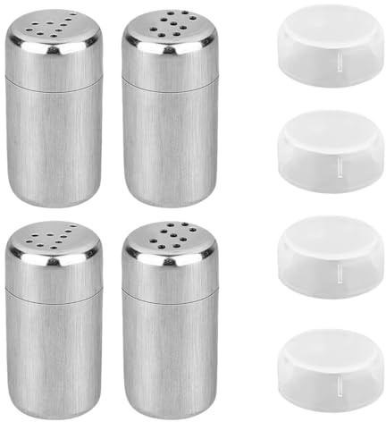 4 Stück Mini Salzstreuer, Edelstahl Salz und Pfefferstreuer, 5ml Salzstreuer Klein mit Deckel, Gewürzflaschen Reise, Staubzuckerstreuer, für Restaurants Camping und Grill im Freien