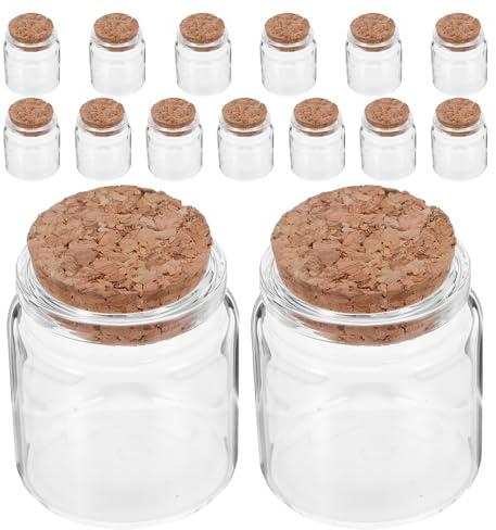 jojofuny 15 Mini flacons en Verre avec Bouchon en liège - Petites Bouteilles décoratives de 50 ML avec Bouchon - Pots vides pour Cadeaux de Mariage, Messages de vœux, Sable, compositions