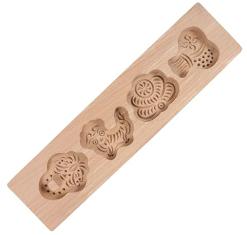 NUOBESTY Stampo per Torta di Legno Fai da Te 4 Cavità Motivi Decorativi Utensile per Cottura di Mooncake Muffin e Pasticcini per Feste di Metà Autunno e Cucina Casalinga