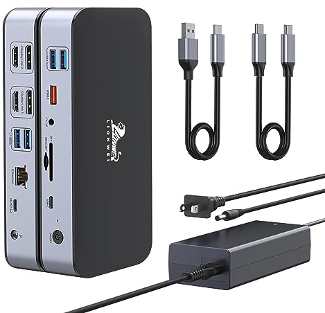 LIONWEI DisplayLink Dockingstation 2 Monitore 15-in-1 USB C Dock für macOS | 2x HDMI, 2x DP, 6x USB, 120W Netzteil, 2.5G Ethernet, SD/microSD, Audio,Treiber erforderlich, Kompatibel mit MacBook