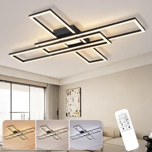 Homefire LED Deckenlampe Wohnzimmer Deckenleuchte 80cm - 56W Wohnzimmer Lampe Decke Dimmbar Modern Küchenlampe Schwarz Schlafzimmerlampe Rechteck Design Deckenbeleuchtung für Schlafzimmer Küche Büro