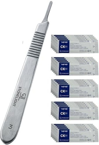 Scalpel # 11Carbon Steel Non Sterile Scalpel Surgical_Blades Pack of 12 and Scalpel Handle #3 Steel Handle for Wood Art|Surgical Sculpting Repairs Lab Anatomy Sign Card Making Lab Training