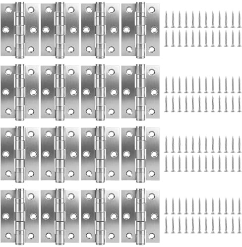 MEIDIV 16 Pack Heavy Duty Door Hinges 3 Inch, 75mm Internal Door Hinge, Stainless Steel Ball Bearing Hinge, Silver Butt Hinges for Internal Doors（75 x 50 x 2.3mm）