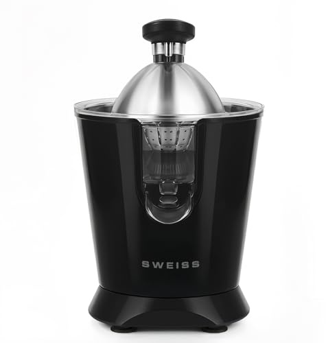 SWEISS Presse-agrumes électrique professionnel ZEST9, Bec verseur anti-gouttes, Compatible lave-vaisselle, Appareil silencieux, Bras articulé puissant 160W, Noir
