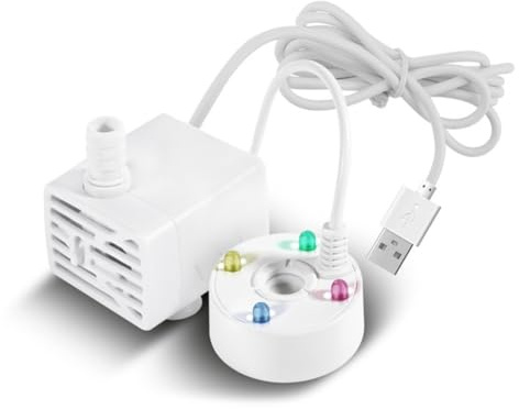 Awwertse Bomba de Agua USB de 5 V, Generador de Niebla, Luces LED, Mini Máquina de Niebla Mister, Fuente Interior, Estanque de Jardín, Nebulizador de Agua, Atomizador