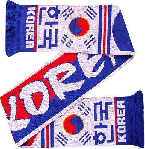 Südkorea Schal WM Schal Fanschal | 100% Acryl, Jaquardschal, Beidseitig Gestrickt, Mit Fransen