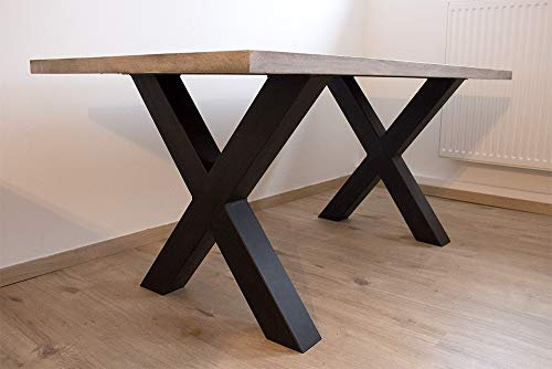 KTC Tec Tischgestell Stahl schwarz matt Tux 100x100 800 Tischkufe Kreuz X-Gestell Tischuntergestell 2 STK