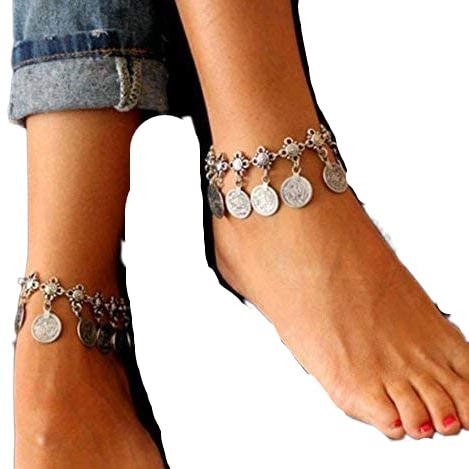 HIPPIE POCHETTES BOHEMIAN ETHNO CHAINE DE PIED Bandeaux avec pendentifs ronds