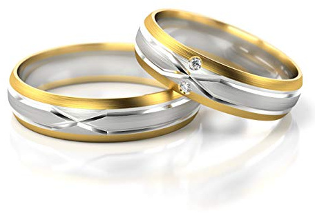 JC Gold Trauringe - Gelbgold Weißgold Eheringe Bicolor inklusive Steine und Gravur im Paarpreis PL235