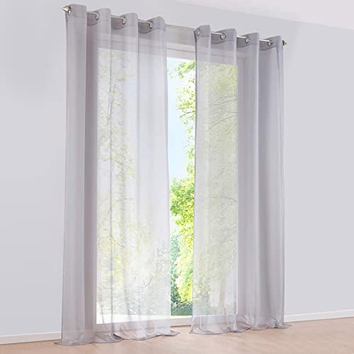SIMPVALE 2 Stücks Vorhänge aus halbtransparentem Voile, mit Ösen, für Fenster, Balkon, Wohnzimmer,140cm x 145cm,Grau