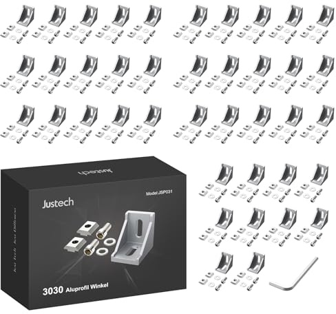 Justech 40 x Eckwinkel Befestigungsmaterial für 3030 Nut 8 Aluminium Extrusion Eckverbinder Aluprofil Winkel Wandhalter Montagematerial für Aluminiumrahmenstruktur der Bauindustrie
