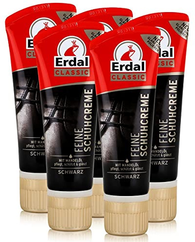 Erdal Classic Feine Schuhcreme Schwarz - Tubencreme, mit Mandelöl 75ml - Pflegt, schützt & glänzt (5er Pack)
