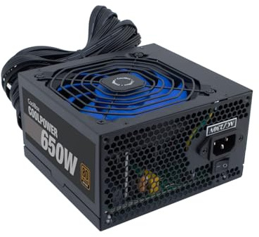CoolBox CoolPower 650W - Fuente de Alimentación PC 650W 80 Plus Bronze, 88% de Eficiencia, ATX, Tecnología DC-DC, Filtro emi, PFC Activo, Ventilador Silencioso de 12cm. Color Negro