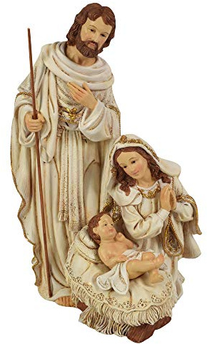 Aurora Store Set Natività in Ceramica Bianca Colori Chiari Glitter Oro da h. 30 cm Presepe Statuine Sacra Famiglia Personaggi Giuseppe Maria Gesù Bambino Santi