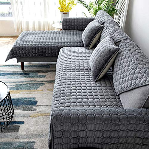 QSCV Ecksofa Sofabezug Für Hunde Haustier rutschfest Sofa-Protektor,Sofa überzug L-Form,Samt Couchbezug-Grau 2 90 * 160cm 1pcs