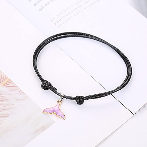 Freundschaftsarmband,Handgemachtes Freundschaftsarmband Niedlich Tropfglasur Walfischschwanz Charm Handgemachtes Schwarzes Lederseil Mode Zarter Schmuck Einstellbar Bff Lucky Knöchelarmband Für M