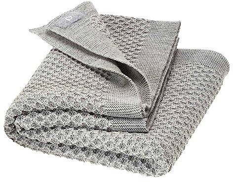 Disana WABEN-STRICKDECKE, 100% Bio-Merinowolle GOTS, IVN Best | kuschelweiche Decke mit Wabenmuster | Newborn Baby Kleinkind Kind Unisex | Made in Germany | Grau