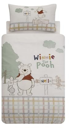 Disney Home Winnie The Pooh Kinderbettwäsche Set 100x135 - Kopfkissenbezug 40x60 - Pooh bär und Ferkel - Wendebettwäsche - Super weiche Renforce 100% Bio Baumwolle, 2-teilig Bettwäsche