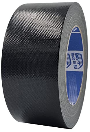 ACIT Cinta de tela súper 50 mm x 25 M, cinta de tela reforzada, Duct Tape, cinta de tela americana: reparaciones, fijación y embalaje de alta estanqueidad (Negro)