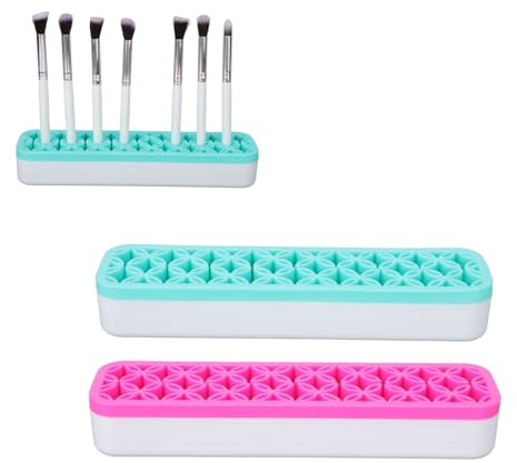 Porte-pinceaux de maquillage, 2pcs porte-pinceaux de maquillage multi-trous lavables amovibles support de rangement pour stylo eyeliner vert rose
