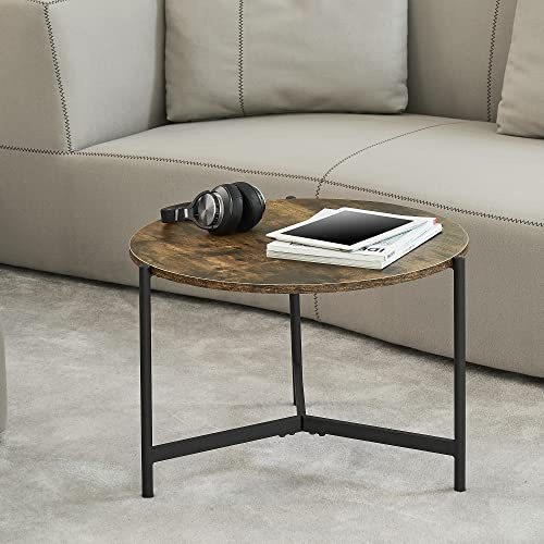 [en.casa] Tavolino da caffè (AxØ) 42 x 60 cm Tavolino Basso da Salotto con Telaio in Metallo e Piano Rotondo in MDF - Effetto Legno Scuro