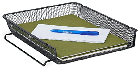 Relaxdays Dokumentenablage, stapelbare A4 Ablage, vertikal, HBT: 6,5 x 28,5 x 34 cm, Briefablage, Mesh-Metall, schwarz
