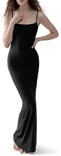 TOFBS Dam Spaghetti Strap Ärmlös Bodycon Klänning Avslappnad Lång Sexig Rygglös Bodycon Maxi Klänning Klubbklänning Festklänning Cocktailklänning Sommar Dam, Svart, L