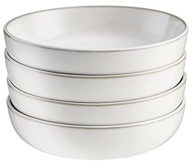 Cooks Professional Set of 4 Nordic Pasta Bowls with Reactive Glaze | 20cm Large Modern Stylish Ceramic Stoneware Salad Bowls | Microwave, Dishwasher, Oven & Freezer Safe Dinnerware | White