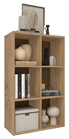 Coemo Aktenregal Delta-6 Eiche Dekor mit 6 Fächern, Standregal, Würfelregal, Büroregal, Stehregal, Regal für Kinderzimmer, Buchregal, Fächerregal 65x30x98cm