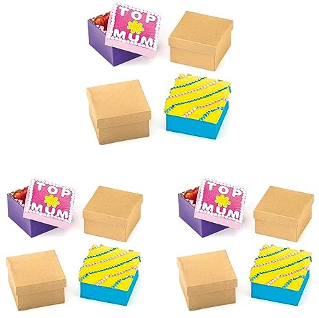 Baker Ross AF237 Quadratische Schachteln für Kinder zum Basteln und Selbergestalten zum Muttertag (6 Stück), Braun, 75mm x 75mm (Packung mit 3)
