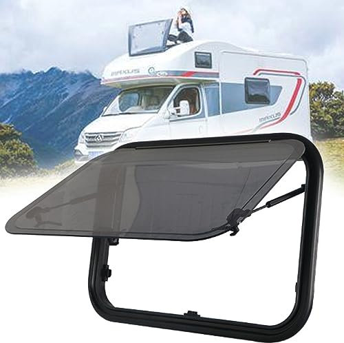 RV Skylight Window,Double Layer Rounded Corner Push Window Ventilation,UV Resistant Sound Heat Insulation External Exit Window,Max 65° Opening Angle,600*600mm