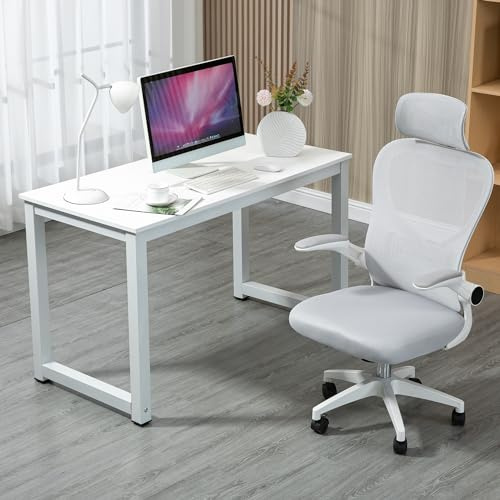 Thanaddo Computertisch, Schreibtisch 120 x 74 x 60 cm, PC Tisch Bürotisch im Industriestil Metallgestell（Weiß/Weiß）