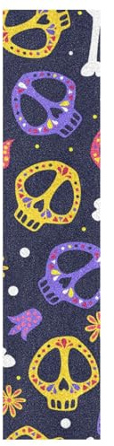 KAAVIYO Bunter Rosa Lila Schädel Skateboard Griptape rutschfest Selbstklebend Longboard Griptapes Aufkleber Griffband 9x33in,44x10in(1pcs)