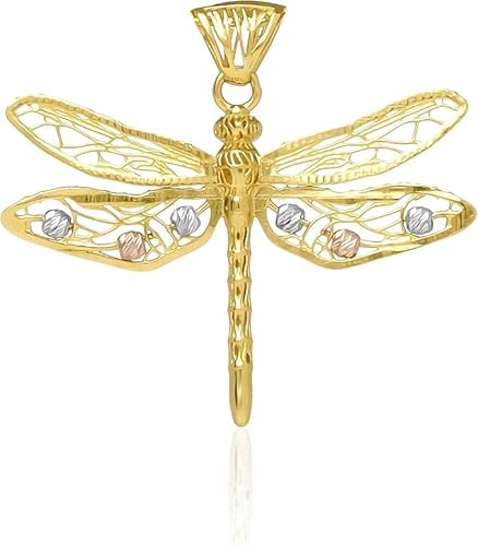 Rodium – Libelle Anhänger Gold 585 mit Zirkonen, Goldanhänger Damen Mädchen 585 Echtgold für Kette, Gewicht 1.50 g, Hergestellt in Italien