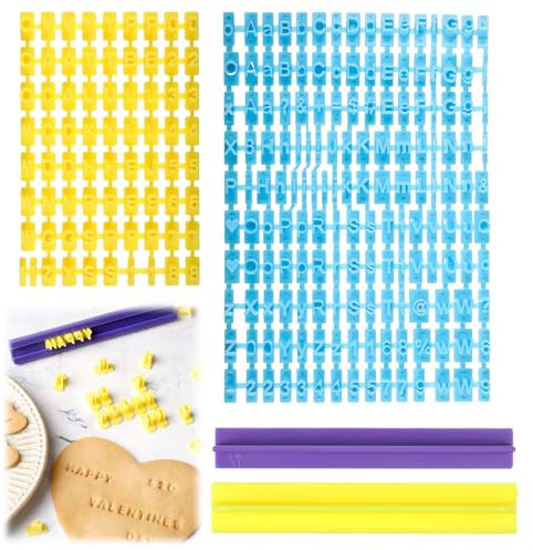 Keksstempel 2 Sätze Keksstempel Buchstabenset Keks Stempel Plätzchen Stempel Buchstaben Stempel Klein Nummer Alphabet Keksstempel Schokoladenform Zahlen Set für Kekse Torten Fondant (Gelb und Blau)
