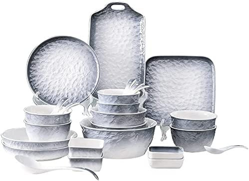 OrLtL Juego de Platos y tazones, Juego de Platos de 44 Piezas, Platos de cerámica creativos para el hogar, Juego de vajilla de Lujo Ligero, combinación de vajilla