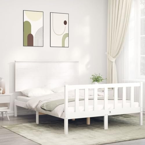 Camerina Massivholzbett mit Kopfteil Bettgestell Bed Frame Holzbett Kopfteil Bett Schlafzimmer Bett Massivholzbetten Weiß 120x200 cm 3193397
