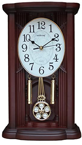 Vintage Kaminuhr Pendeluhr, Vintage -Manteluhren, antike Tischuhr /Wanduhr, mit schwingender Pendel, batteriebetriebener Kamin for Wohnzimmer, Küche, Büro- und Regaldekoration(Color:Reddish brown)