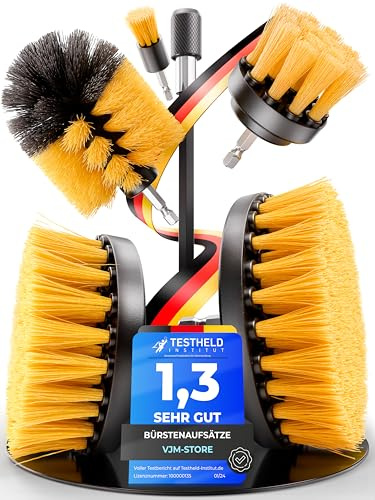 VJM-STORE® Bürstenaufsatz akkuschrauber [6er Set]Mittel härte–Bürste Akkuschrauber – Reinigt Bad,Küche,Teppich,Waschbecken,Felgen,Fenster,... –15 cm Verlängerung – Geeignet für Haushalt und Handwerker