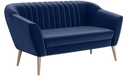MEBLINI Mini Sofa 2-Sitzer für Wohnzimmer - Mini Lounge für Zwei Personen - Küchensofa - Sofa Klein - KAIA - 2 - Blau Samt