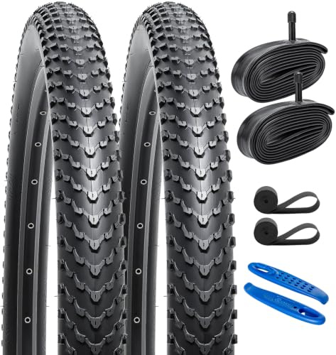 YunSCM 2er-Pack 27.5 Zoll Reifen 27.5x2.40 ETRTO 60-584 und 27.5 Schlauch AV32mm Schrader Ventil kompatibel Mountainbike 27.5x2.30 27.5x2.35 27.5x2.40 Fahrradreifen und Schlauch (W2033)