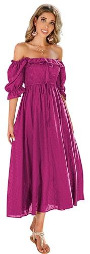 R.Vivimos Donne Abito Casual Bohémien Mezza Manica Scollo Quadrato Vestito Lungo Midi Elegante da Spiaggia