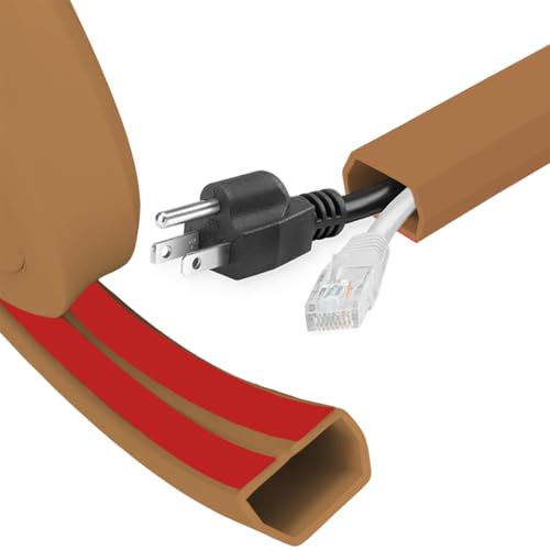 Flexibler Kabelkanal Selbstklebend - 3 m PVC Kabelschutz Boden für 2-4 Kabel, Flach, Flexibel für Haus, Büro, Schule, Lager (Braun)