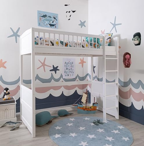 Noa and Nani Lottie Highsleeper Cabin Bed with Straight Ladder in Classic White