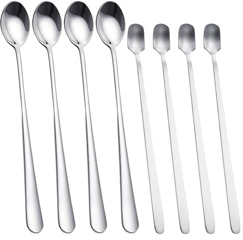 DHSBGWSX 4 pezzi Set di cucchiai in acciaio inox, cucchiaio da caffè, cucchiaio con manico lungo, cucchiaino, adatto per caffè, bevande, dessert, ecc.